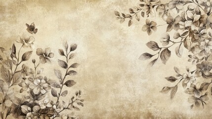Minimalist floral wallpaper with pressed blooms on warm texture