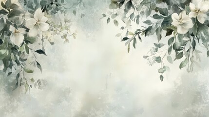 Elegant botanical wallpaper with floral brushstrokes on watercolor