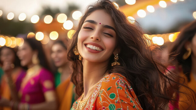 young indian woman dancing at party