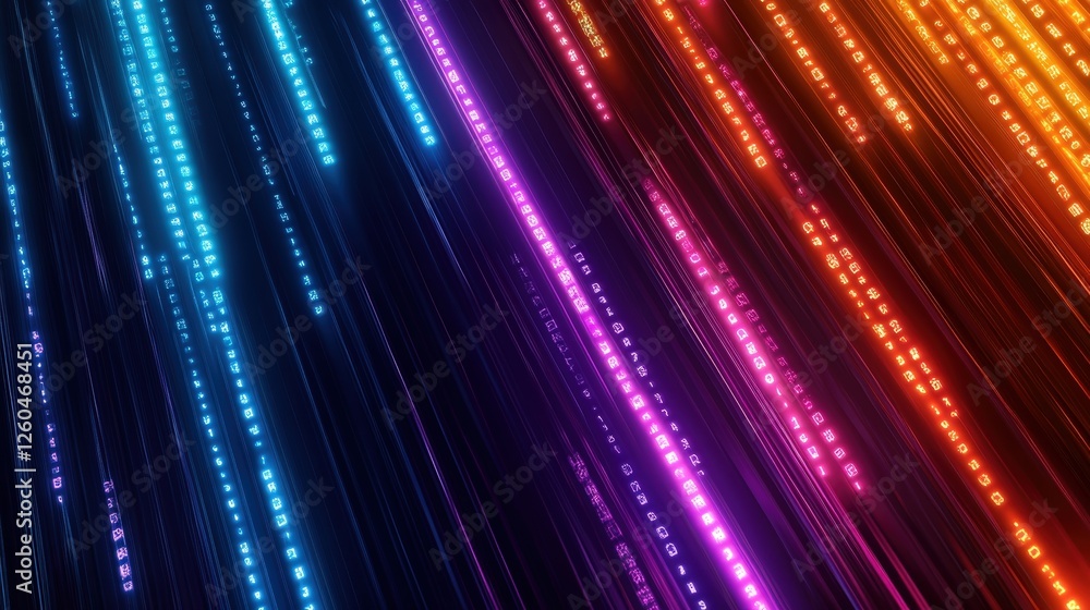 Poster vibrant light streaks create a dynamic visual effect, blending colors from blue to orange. ideal for