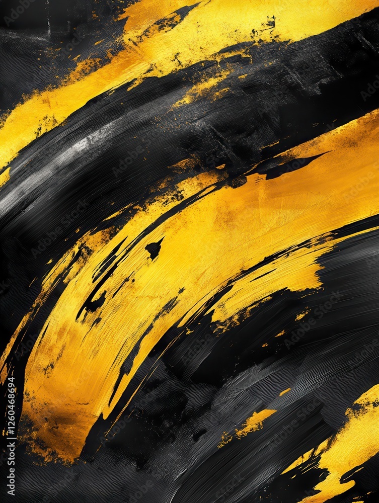 Poster a dynamic abstract black and yellow background with brush strokes. ai generation.