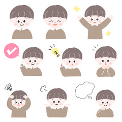 小さな日本人の男の子の色々なポーズ・感情のイラストセット　