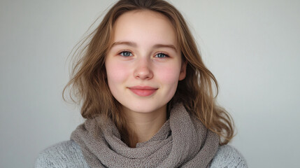 Young girl wearing a scarf next to a young pregnant woman on a plain white background