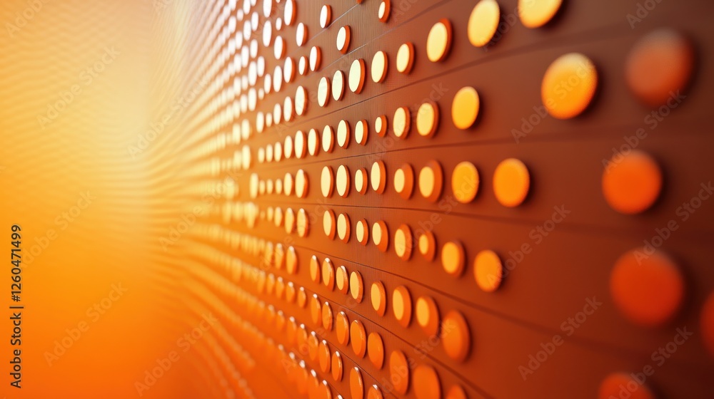 Poster dynamic perspective: array of orange circles on textured wall backdrop
