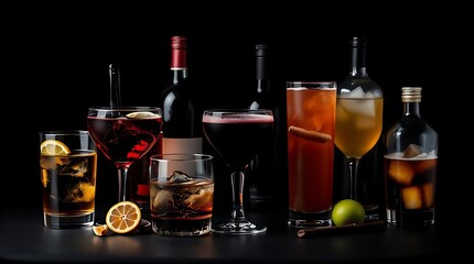 Still life with different alcoholic drinks