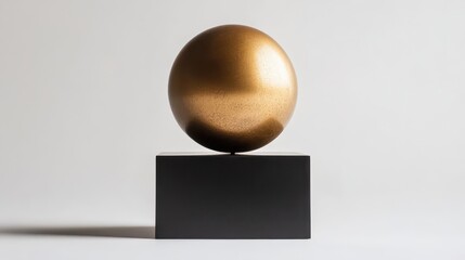 A modern spherical bronze trophy with a brushed metallic surface on stone