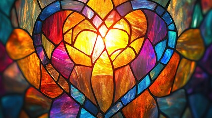 Colorful Stained Glass Heart Illuminated with Warm Light
