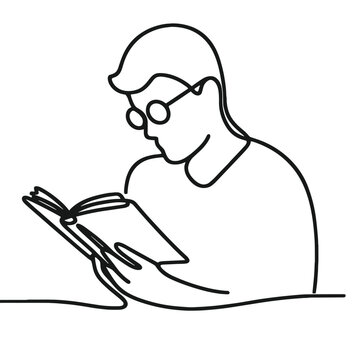 recommend clip art: One Line Illustration of a Person Reading a Book in Minimalist Style