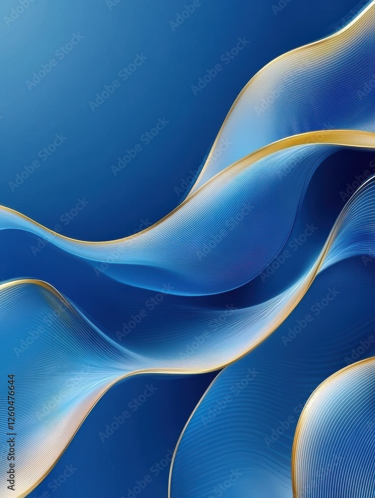 Aufkleber soft color background with blue waves and soft gild lines on a blue background. blue wave gradient c