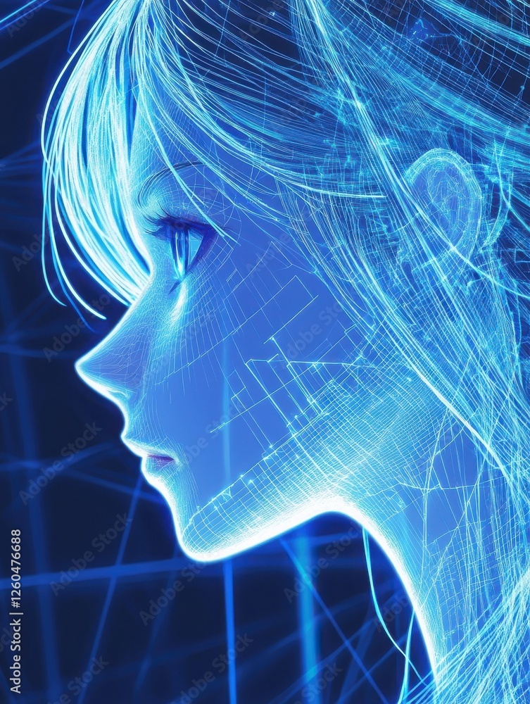 Poster blue virtual technology background with lines and grids