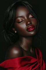 Fototapeta premium Serene Beauty Portrait of a Black Woman in Red