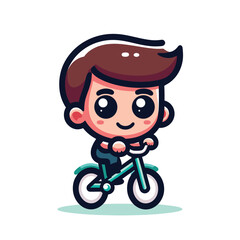 Cute Boy Riding Bicycle - Colorful Cartoon Illustration for Children's Design