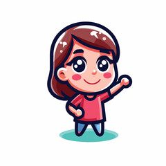Cute Cartoon Girl Waving - Adorable Character Design Illustration