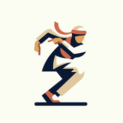 Obraz premium Dynamic Ninja Jump in Retro Geometric Style Illustration