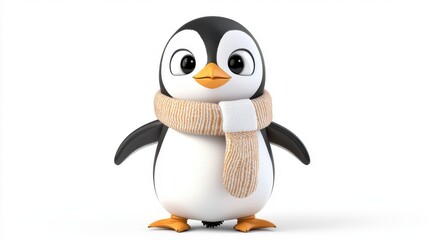 Fototapeta premium Cozy Cartoon Penguin in a Warm Scarf