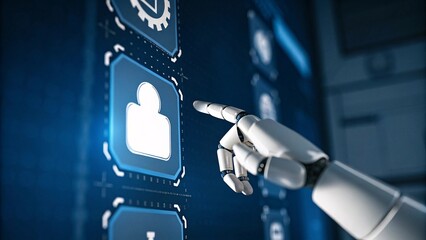 Futuristic Interface Activation by a Robot Finger Showcasing Cutting-Edge Innovations in Technology