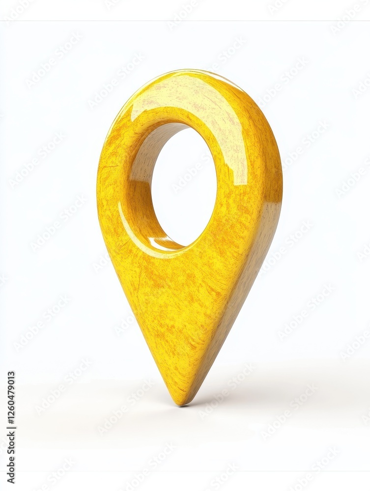 Poster yellow 3d location pin symbol isolated on a white background, representing navigation, map markers, 