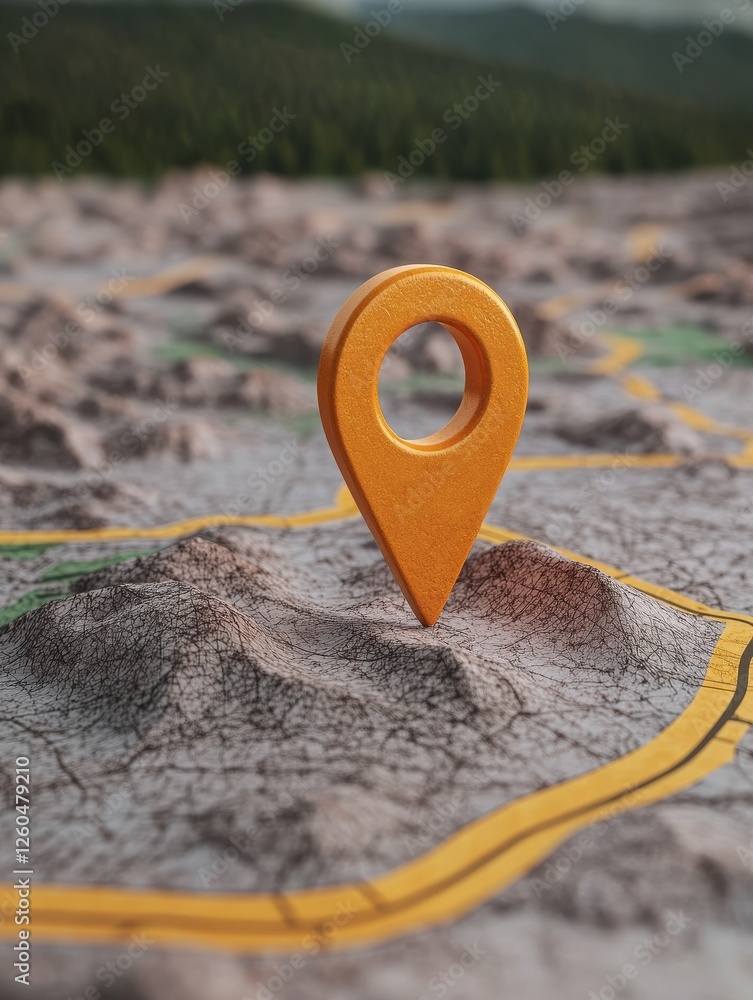 Poster 3d map travel location. locator mark of map and location pin or navigation icon sign on background w