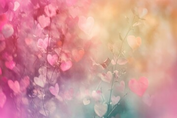 Fototapeta premium Pastel Hearts and Floral Background Soft Focus Romantic Image
