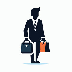 Businessman with Briefcase and Shopping Bag Flat Illustration