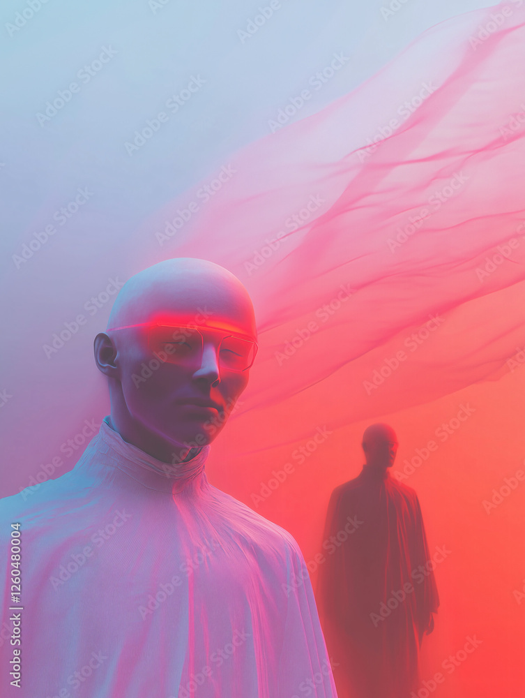 Aufkleber ethereal encounter: a haunting and enigmatic portrait featuring a figure shrouded in ethereal fabric