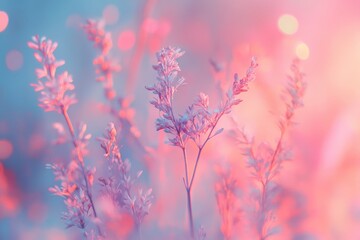 Fototapeta premium Pastel Pink and Blue Flowers in Soft Sunlight