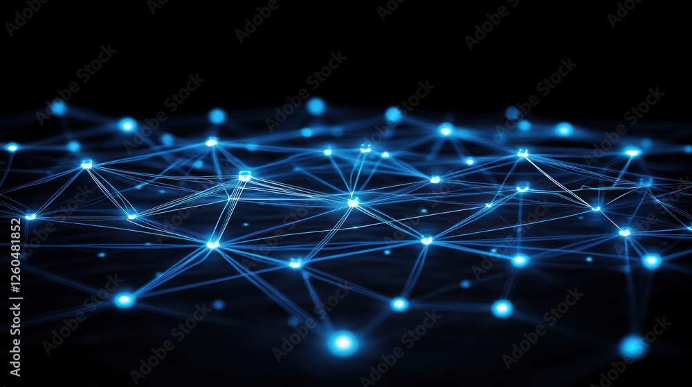 Poster abstract network connection structure with glowing nodes on dark background