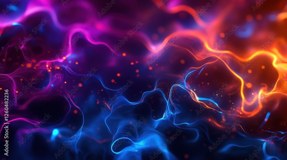 Poster a vibrant abstract background featuring swirling waves of red, blue, and purple light. perfect for c