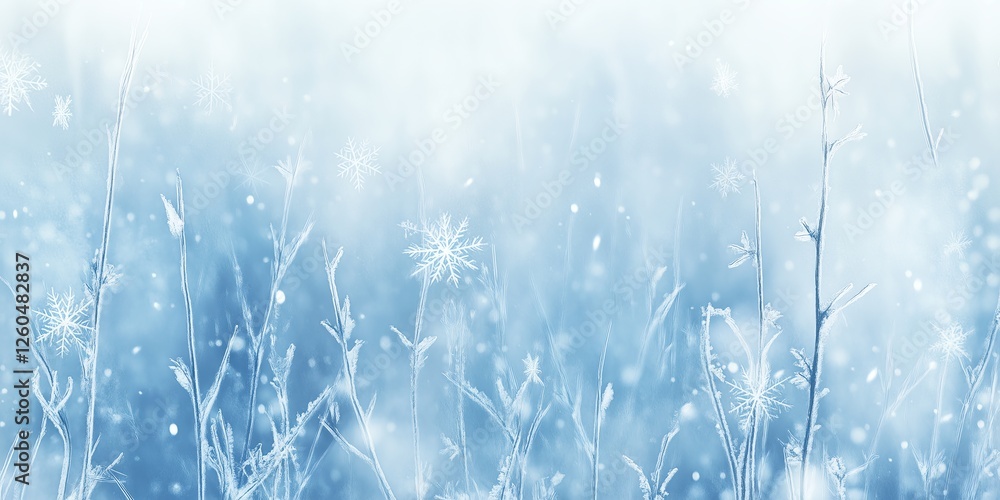 Poster minimal snowfall patterns with simple vertical lines and snowflake motifs. soft, cool shades of whit