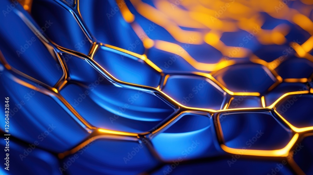 Aufkleber a close-up view of a futuristic hexagonal pattern with glowing blue and orange elements, showcasing 