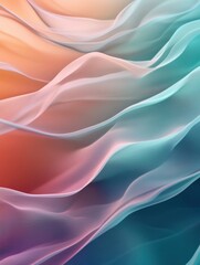 Tidal Waves in Coral, Mint, Violet, and Charcoal, smooth undulating lines on a soft gradient background, rendered in Octane for a serene, flowing visual.