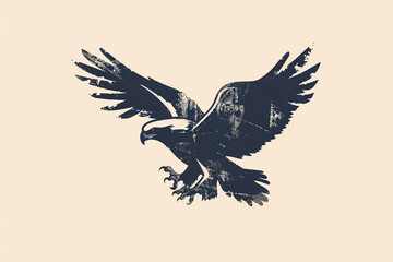 Fototapeta premium black eagle silhouette with spread wings, symbolizing strength and freedom against a beige background.