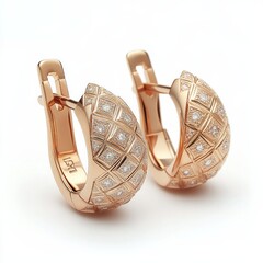 Luxurious diamond-studded rose gold hoop earrings with intricate pattern