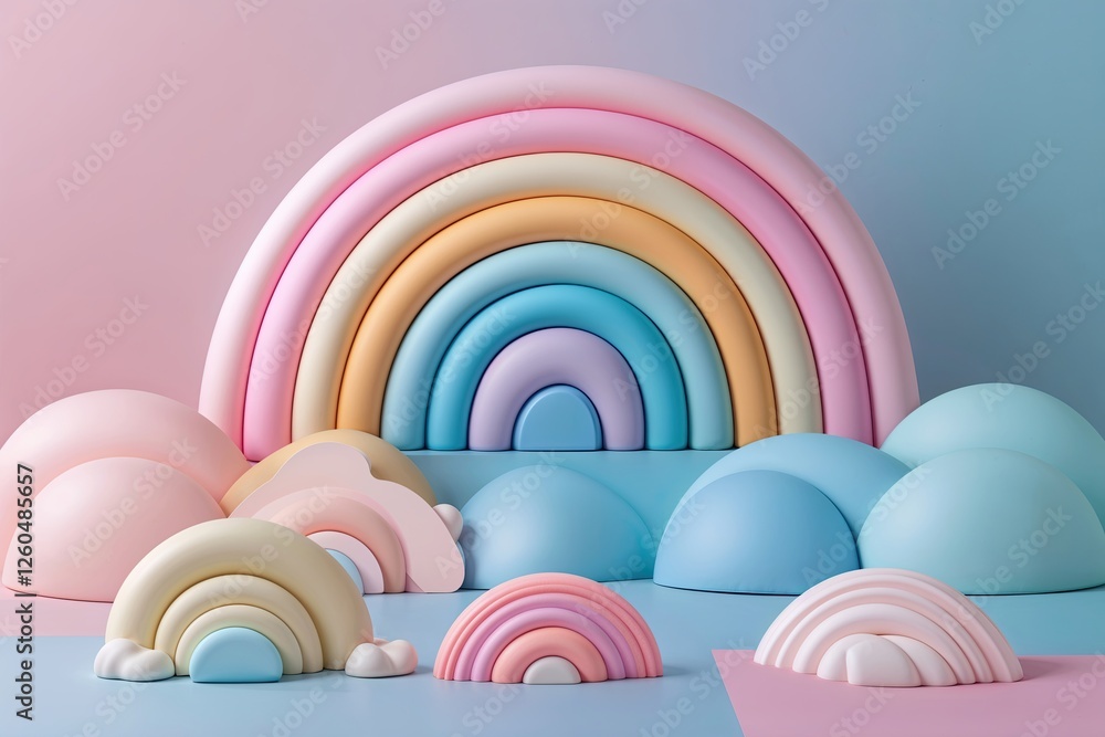 Poster pastel gradient background with colorful rainbow variations in soft blue and shell pink