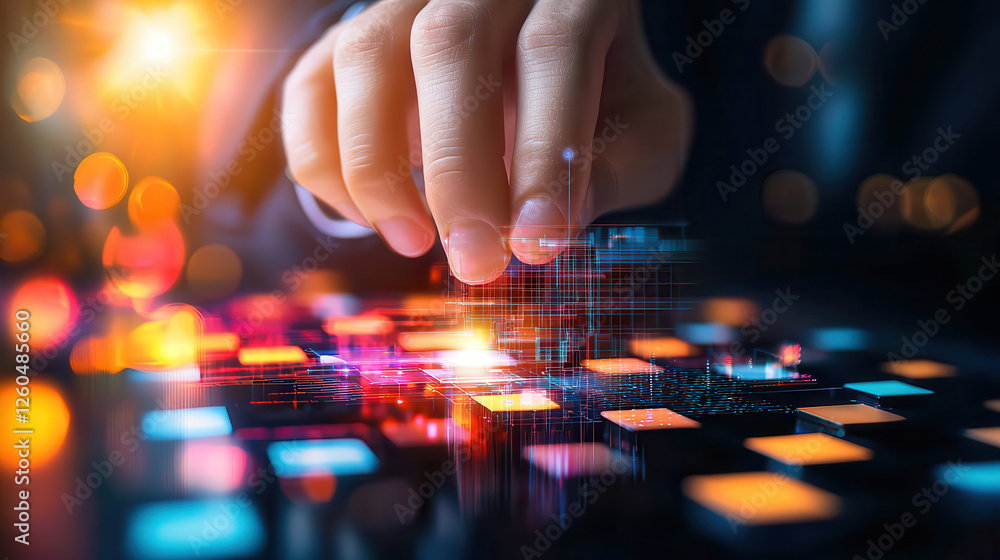 Leinwandbilder transforming digital data with hand interacting with holographic technology, showcasing innovation a