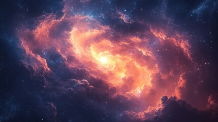 Fototapeta premium Abstract swirling clouds with vibrant colors. Set against a dark cosmic backdrop. Emphasizing depth and celestial beauty. Ideal for space and fantasy-themed art.