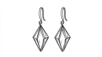 Geometric crystal earrings with elegant hooks on white background