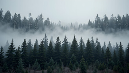 Obraz premium Misty evergreen forest