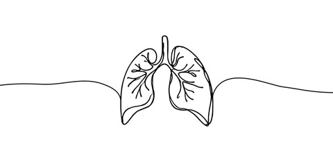 Lungs Hand drawn icon continuous line drawing. Human organs Creative abstract art background, Single continuous line art of lungs. Lungs human organ one line illustration