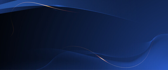 Vector abstract, blue- black color background, luxury wave gold line pattern, Illustration modern graphic design for invite, premium, Vip template, business banner or futuristic technology background