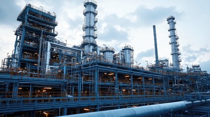 Fototapeta premium Industrial Refinery: Exploring the Modern Petrochemical Plant's Complex Structure and Manufacturing Processes