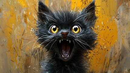 A Striking Image of a Black Kitten Yawning Widely