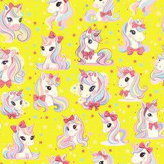 Seamless Pattern Design with Colorful Unicorns and Stars on a Background – Perfect for Home Textiles, Fabric Design, Wall Decor, Scrapbooking, Digital Paper, Notebooks, and More