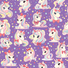 Seamless Pattern Design with Colorful Unicorns and Stars on a Background – Perfect for Home Textiles, Fabric Design, Wall Decor, Scrapbooking, Digital Paper, Notebooks, and More