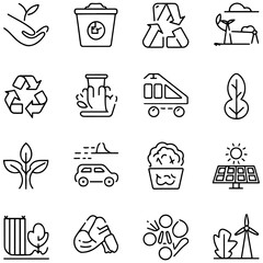 Net zero line icons collection. Sorting, recyclable, electric car, organic, solar energy icons. UI icon set...........................ai