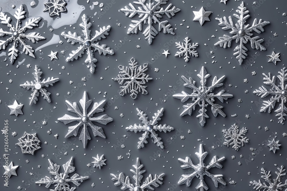 Poster glossy gray grunge background with tiny silver flecks for starry snowflake texture