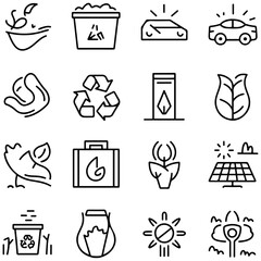 Net zero line icons collection. Sorting, recyclable, electric car, organic, solar energy icons. UI icon set......................