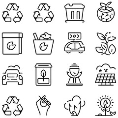 Net zero line icons collection. Sorting, recyclable, electric car, organic, solar energy icons. UI icon set................