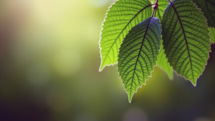 Background with green leaves close-up and free space for text.
