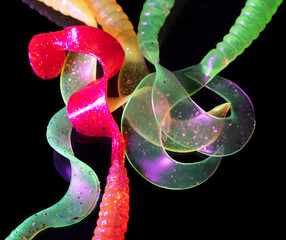 Verschiedene bunte Angelköder aus Gummi,Twister
